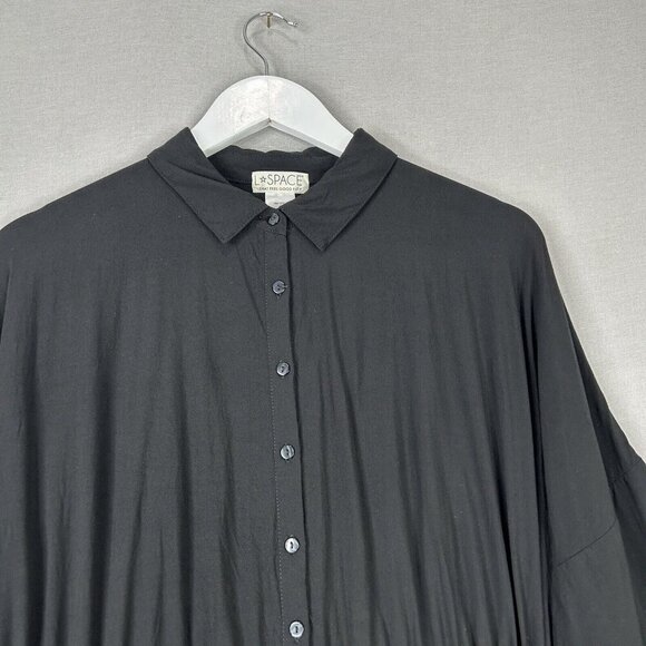 L Space Womens Top Extra Small Black Pacifica Tunic Button Front Shirt Cover-Up - Picture 2 of 10